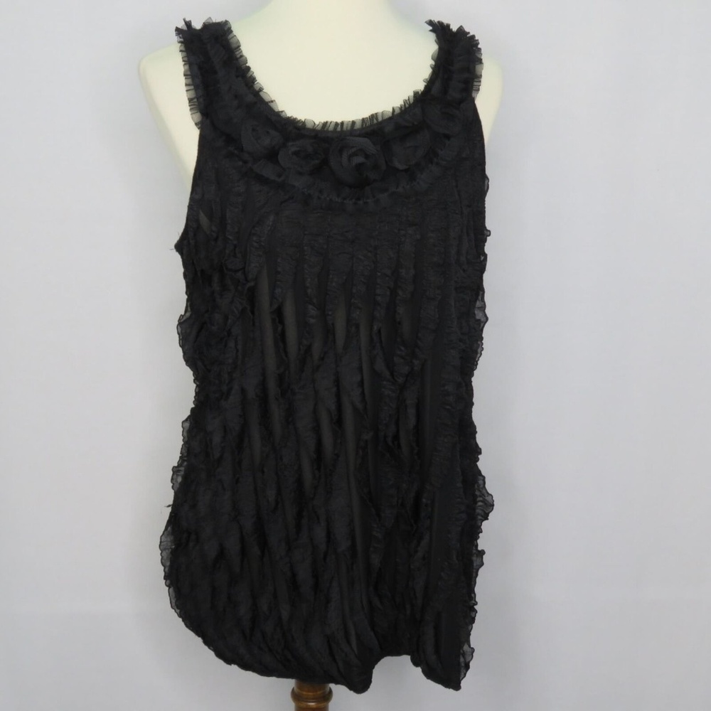 ND New Directions Women's Black Ruffled Blouse
